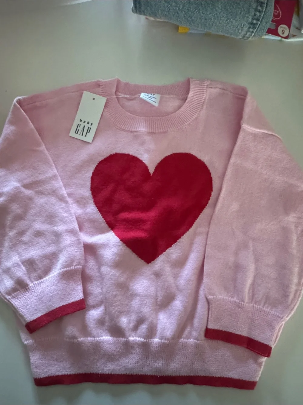 GAP Pink Crewneck Sweater with Red Heart